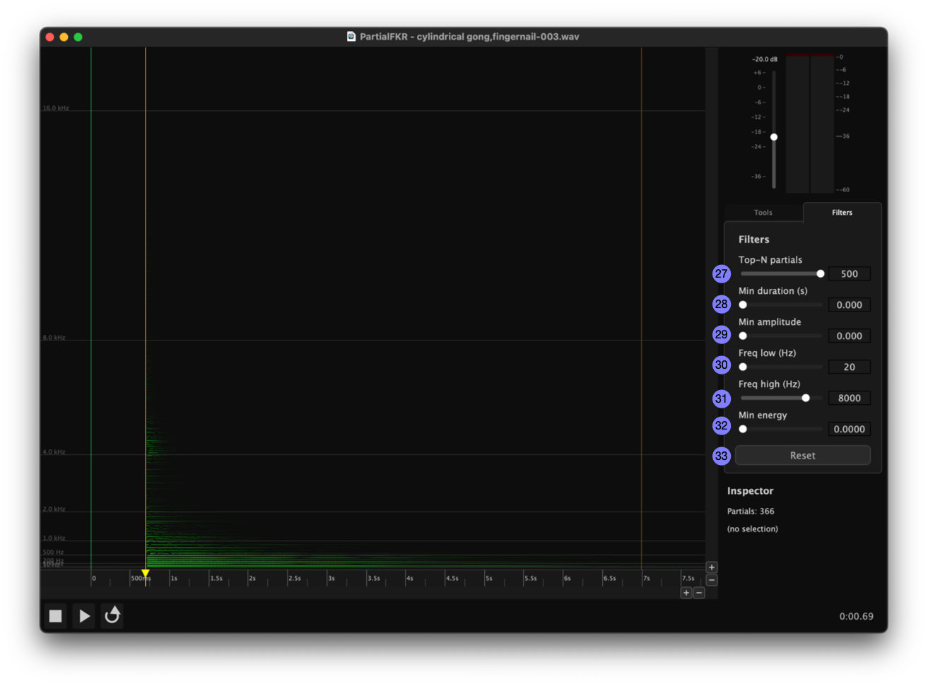 Filters tab detail