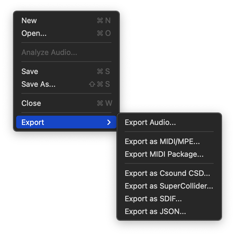 File > Export submenu