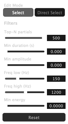 Filters tab with frequency band set