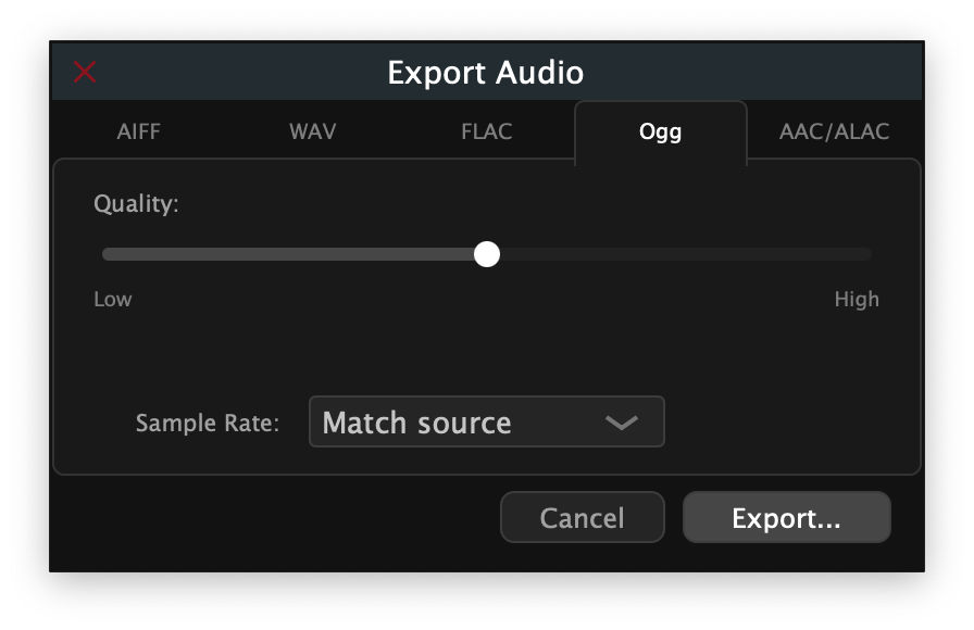 Ogg tab showing quality slider